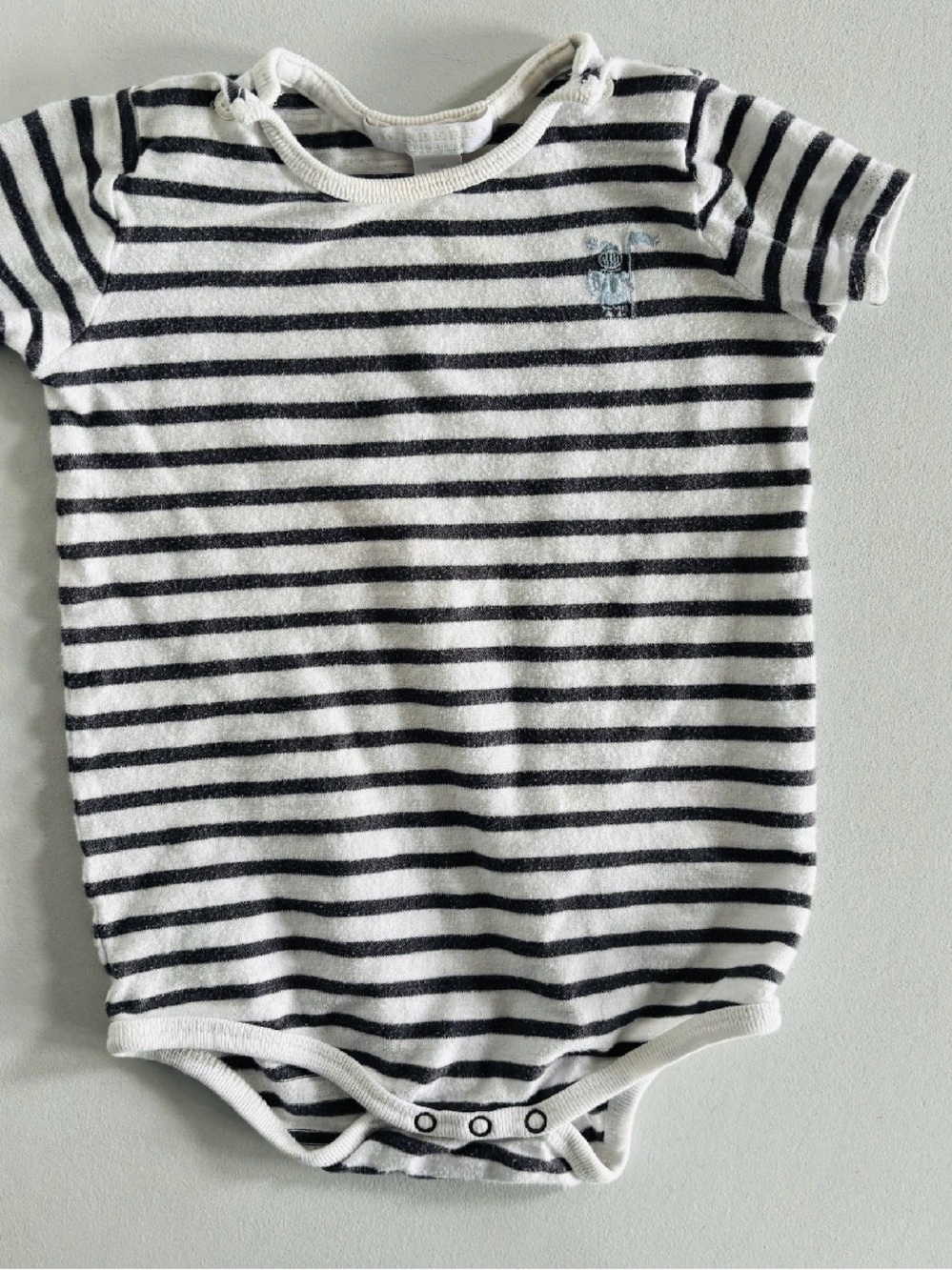 Burberry Grey & White Striped Short Sleeve Baby Bodysuit